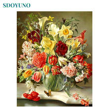 SDOYUNO-pintura al óleo por números de flores, lienzo sin marco, decoración del hogar, arte de pared, 60x75cm 2024 - compra barato