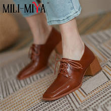 Zapatos de tacón grueso con punta cuadrada y cordones para mujer, calzado de oficina, talla 34-40, MILI-MIYA 2024 - compra barato
