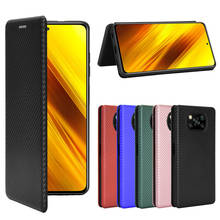 for xiaomi Poco X3 NFC Carbon Fiber Flip Magnetic Leather Book Case for xiaomi poco x3 Global Version Card Holder Wallet Cover 2024 - buy cheap