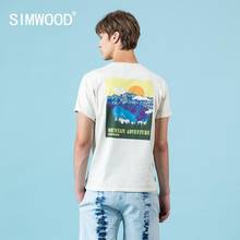 SIMWOOD 2021 летняя новая мужская футболка с принтом в виде пейзажа, 100% хлопок, модные одинаковые футболки для пар, высокое качество, топы SJ120109 2024 - купить недорого