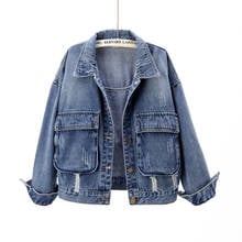 Vintage Frayed Short Jeans Jacket Women Spring Big Pocket Long Sleeve Denim Jacket Coat Student Outerwear Female Chaquetas Mujer 2024 - buy cheap