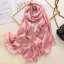 Luxury Brand Women Silk Scarf Solid Pashmina Shawls Lay Wraps Chiffon Hijab Beach Scarves Foulard Female Sjaals 2024 - buy cheap