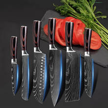 Cuchillo de cocina con patrón láser Damasco, herramientas de corte de acero inoxidable de alto carbono Santoku, japonés, 7CR17, 440C, 6 unidades 2024 - compra barato