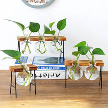 Vaso de vidro e madeira vaso de hidroponia plantador terrário mesa desktop planta bonsai vaso de flores vasos pendurados com woode 2024 - compre barato