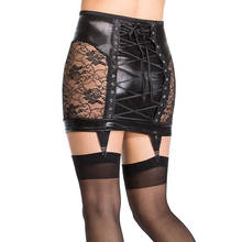 Lace Up Novelty See Through Skirt Women PU Leather Bodycon Clubwear Floral Lace Package Hip Skirt Sexy Gothic Skirt With Garter 2024 - buy cheap