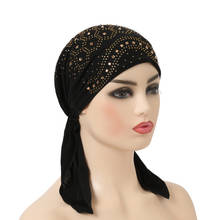 H1343 moda muçulmano hijab chapéu com pedras de ouro e cristais árabe mulheres cachecol chapéus 2024 - compre barato