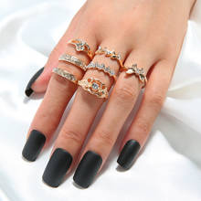 Anéis de folha de strass do vintage conjunto borboleta cristal knuckle phalanx anéis para as mulheres dedo jóias feminino acessórios de festa 2024 - compre barato