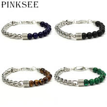 Pinksee Fashion Elegant Natural Stone Beaded Bracelet Link Stainless Steel Chain for Women Men Bohemian Vintage Charm Jewelry 2024 - buy cheap