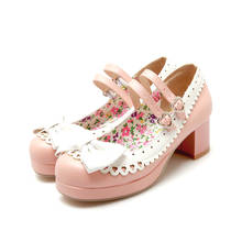 Zapatos Vintage de Lolita para mujer, calzado de princesa Kawaii con tacón medio grueso y lazo, Cosplay de Lolita, Loli Cos de Pu para estudiantes 2024 - compra barato
