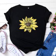 Camiseta de girasoles para Mujer, Tops de manga corta de algodón con cuello redondo, Camiseta holgada informal para Mujer 2024 - compra barato