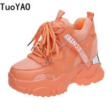 Autumn Women Platform Sneakers Breathable Mesh Casual Shoes 10cm Wedge Heels Chunky Sneakers High Chunky Chaussures Femme New 2024 - buy cheap