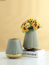 Vaso de cerâmica listrado, arranjo de flores hidropônico para mesa, vaso de mesa com estampa vertical criativa de flores para decoração de casamento 2024 - compre barato