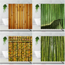 Cortina de banheiro de tecido de bambu, plantas verdes, impressão de paisagem, acessórios para banheiro, cortinas à prova d'água com gancho para tela de banheira 2024 - compre barato