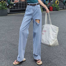 Plus Size High Waist Mom Jeans women's ripped Wide Leg Denim Pants Blue Streetwear Vintage Fashion Harajuku Straight trousers 2024 - buy cheap