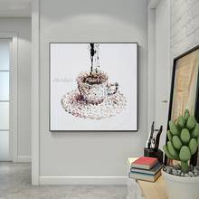 Pintura al óleo de dibujos animados para decoración de Hotel, lienzo moderno abstracto, pintura al óleo de una taza de café, imágenes artísticas de pared 2024 - compra barato