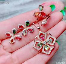 KJJEAXCMY fine jewelry 925 sterling silver natural tourmaline earrings ring pendant luxury ladies suit support testing 2024 - buy cheap