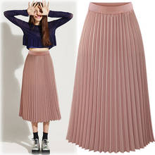 autumn chiffon maxi long skirts female pink black white pleated skirts for women winter high waist jupe femme 2024 - buy cheap