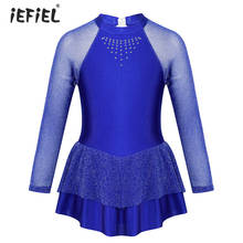 Iefiel-vestido de dança infantil com mangas compridas, roupa de dança, ótimo pescoço, strass, personagens, patins, balé, dança 2024 - compre barato