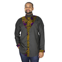 Camisa africana de moda para hombre, camisa con cuello levantado, estampado nigeriano, retales negros, dashiki, tops de fiesta/novio 2024 - compra barato