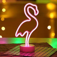 Letreros de neón con flamencos, luz LED con Base de soporte para fiesta, boda, sala de estar, decoración de mesa, regalos para niños 2024 - compra barato