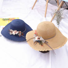 GUANYI001-gorro de paja con cinta de flores para mujer, gorra de Panamá flexible, informal, de ala grande, para playa 2024 - compra barato