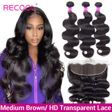 Recool Brazilian Body Wave Hair Bundles With Lace Frontal 3 Bundles Human Hair With HD Transparent Lace Frontal Remy Hair 2024 - buy cheap