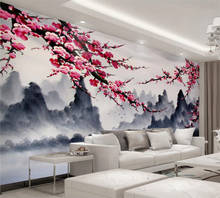 Beibehand-papel de parede personalizado em tnt, mural, flor de ameixa, paisagem, tinta chinesa, decoração de parede 2024 - compre barato