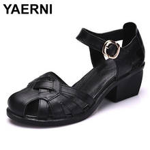 YAERNI   Hollow Female New Summer Genuine Leather Sandals Women Shoes 2024 - buy cheap