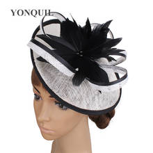 Sinamay Wedding Women Ladies Fascinator Hats Hairpin Bride Feather Marriage Millinery Cap With Headband Ladies Hair Accessories 2024 - buy cheap