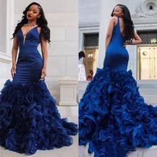 Sexy V Plunging Neck V Back Ruffled Mermaid Evening Gowns Royal Blue Prom Dresses vestidos de cerimónia para mulher 2024 - buy cheap