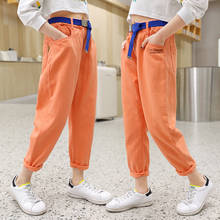 Spring-fall girls ankle-length  4-15Y big kids causal orange pants fashionable teenage school wear children clothes casual pants 2024 - buy cheap