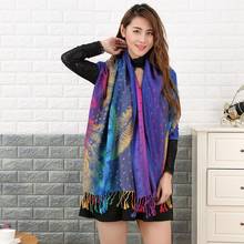 Véu muçulmano cachecol hijab islâmico das Mulheres Estilo Étnico borla lenço de sarja de algodão xales e wraps outono e inverno gradiente cor quente jacquard cachecol foulard femme 2024 - compre barato