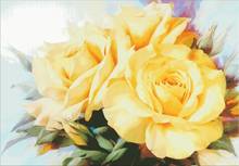 Paquete de punto de cruz de Tres Rosas amarillas, gran floración, tela de algodón, bordado, costura hecha a mano, 18ct, 14ct, 11ct 2024 - compra barato