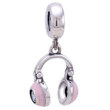 Auriculares rosas originales y corazón con cuentas de cristal para colgante, compatibles con pulsera de plata de ley 925, joyería artesanal 2024 - compra barato