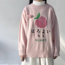 Suéter con bordado de melocotón para mujer, Jersey de punto de manga larga con cuello redondo, Jersey rosa, Jersey informal 2024 - compra barato