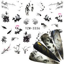 Lcj 1 folha adesiva estilo chinês de pintura de paisagem, peixe floral pássaro, decorações de arte de unha, dicas de salão diy 2024 - compre barato