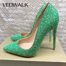 Veowalk Bling Bling Green Women Sexy Stiletto High Heels Sexy Ladies Pointy Toe Pumps Thin Heel Shiny Gem Party Wedding Shoes 2024 - buy cheap
