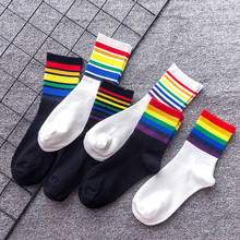 Calcetines de arcoíris a rayas para Mujer, medias blancas y negras, Skarpetki Meia, Calcetines para Mujer 2024 - compra barato