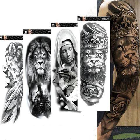 Buy Tiger Waterproof Temporary Tatoo Sticker Wild Wolf Tiger Men Full Skull Totem Tattolarge Arm Sleeve Tattoo Lion Crown King Rose In The Online Store Shop Store At A Price Of 2