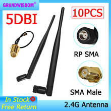 GRANDWISDOM 10pcs 2.4g antenna 5dbi sma female wlan wifi 2.4ghz antene IPX ipex 1 SMA male pigtail Extension Cable module antena 2024 - buy cheap