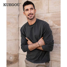 Kuegou 2021 camiseta masculina preta lisa bordada, camiseta de marca masculina manga comprida com bordado para homens plus size tops 1298 2024 - compre barato