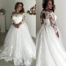 Plus Size Wedding Dresses For 2020 Off the Shoulder Long Sleeves Lace Appliques Vestido De Novia Bride Dress Wedding Gowns White 2024 - buy cheap