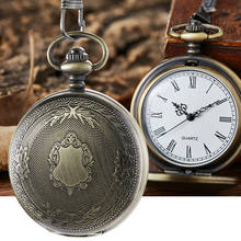 Relógio de bolso de quartzo de bronze, relógio com pingente em corrente, simples, dourado, dourado, prateado, preto, masculino, capa de lanterna 2024 - compre barato