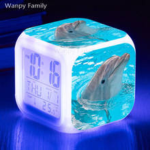 Relógio despertador de golfinho, relógio despertador de led digital brilhante, tela grande, 7 cores, luminoso, eletrônico para presente de aniversário das crianças 2024 - compre barato