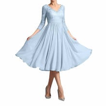 Womens Elegant 3/4 Sleeves Tea-Length Mother Of The Bride Dresses Formal Gown Evening Party Dress Robe De Soiree Gowns 2024 - buy cheap