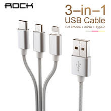 ROCK USB Cable For iPhone 11 XS X 8 7 6 Fast Charging 3 in 1 Micro USB Type C Mobile Phone Android Cord For Samsung Xiaomi 2024 - buy cheap
