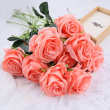 Flores rosas artificiales para fiesta de boda, regalo de cumpleaños, imitación de tela de seda falsa, ramo de novia, 10 Uds. 2024 - compra barato