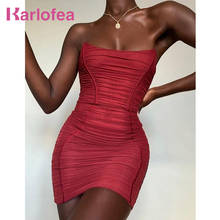 Karlofea-vestido Midi de malla sin tirantes para mujer, fiesta de celebridades elegante para traje Sexy, Vestidos ceñidos de noche elegantes, novedad de 2020 2024 - compra barato