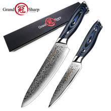 Набор ножей из дамасской стали, 2 шт., Дамасские японские ножи VG10, стальные ножи шеф-повара, кухонные инструменты, нож шеф-повара Pro GRANDSHARP 2024 - купить недорого