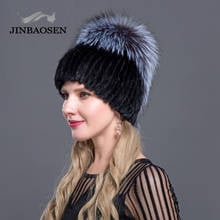 JINBAOSEN  Russian mink fur hat cap otter with fox combined with fur fashion hat knitted wool liner winter woman's fur ski hat 2024 - buy cheap